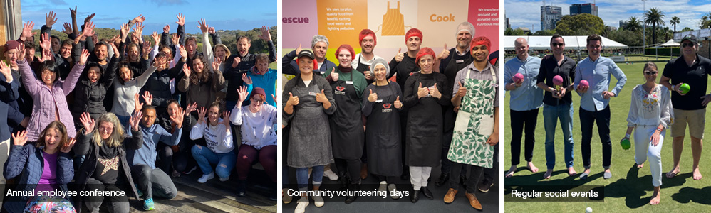Growthpoint employees participating in social, volunteering days and a group shot from annual employee conference