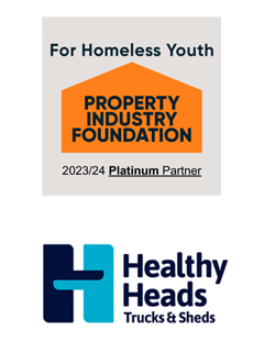 Property Industry Foundation - Platinum Partner logo and Healthy Heads in Trucks & Sheds logo